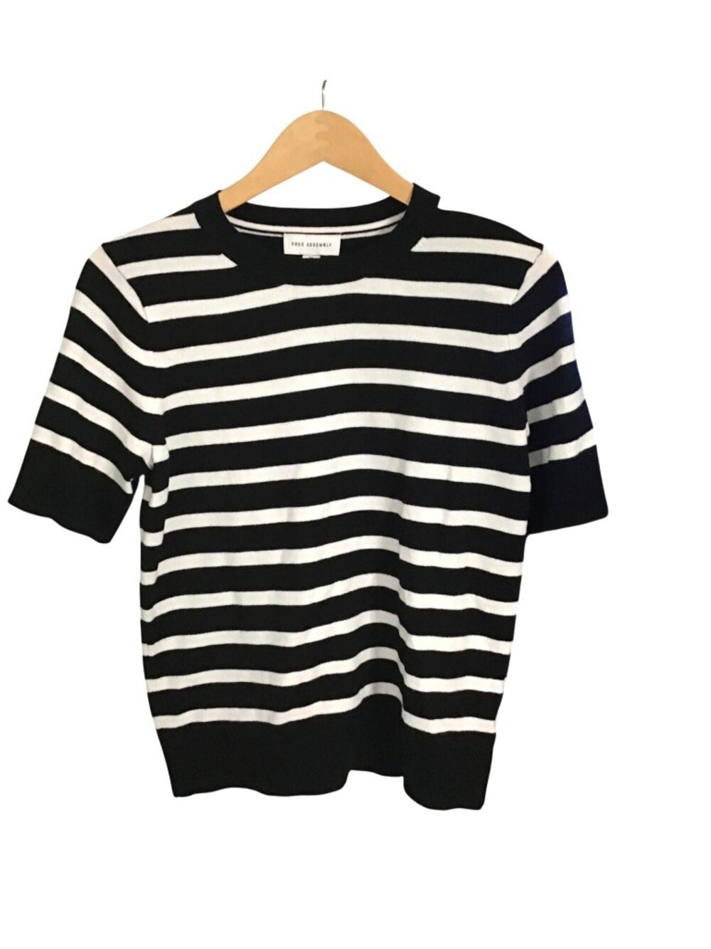 Striped Black & White Free Assembly Short-Sleeve Sweater Womens Size M Soft Cott